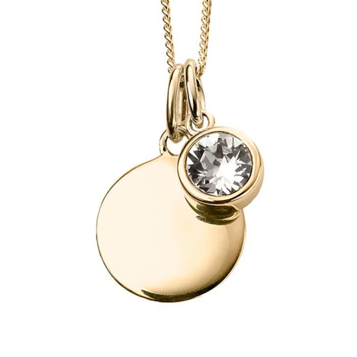 April Yellow Gold Plated Birthstone Engravable Disc Necklace P5011