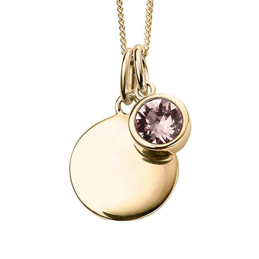 June Yellow Gold Plated Birthstone Engravable Disc Necklace P5013