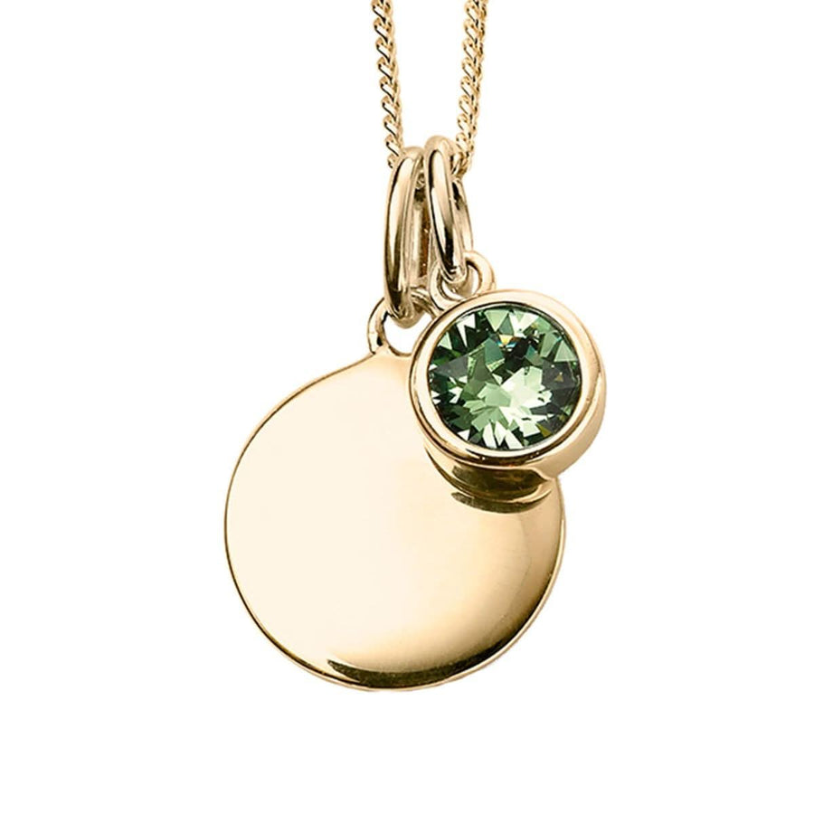 August Yellow Gold Plated Birthstone Engravable Disc Necklace P5015