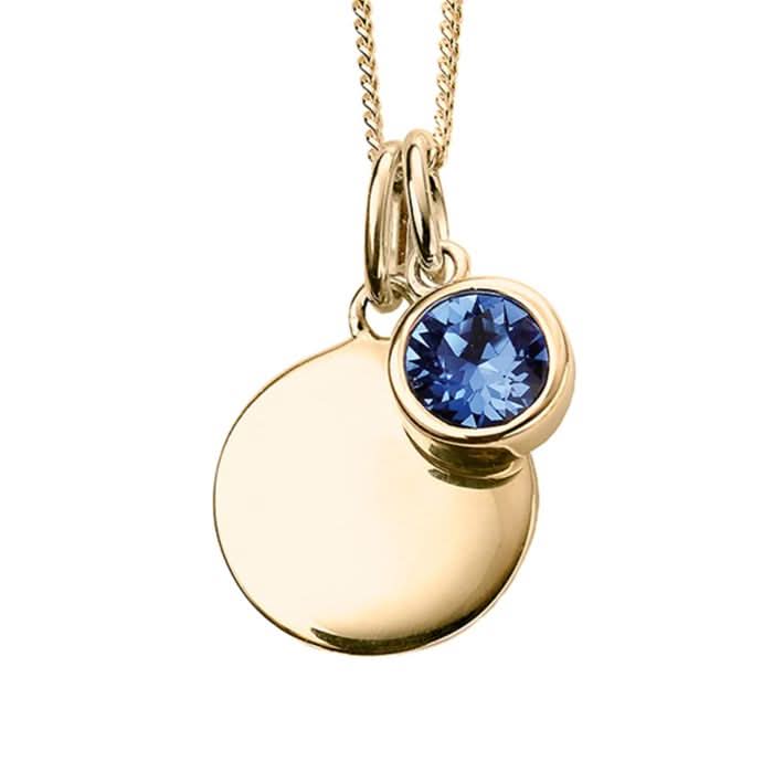 September Yellow Gold Plated Birthstone Engravable Disc Necklace P5016