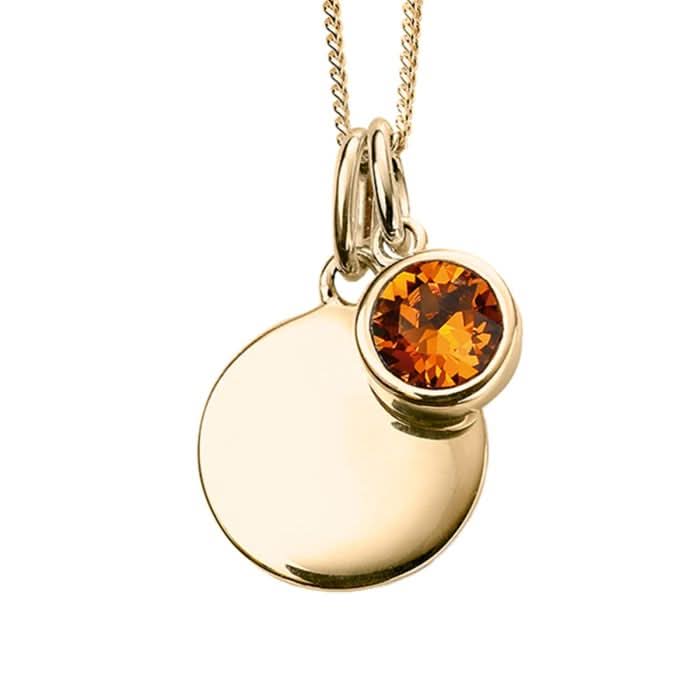 November Yellow Gold Plated Birthstone Engravable Disc Necklace P5018