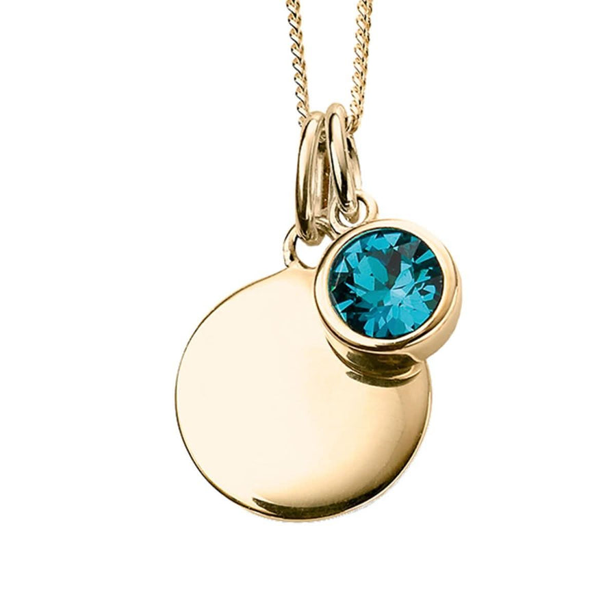 December Yellow Gold Plated Birthstone Engravable Disc Necklace P5019