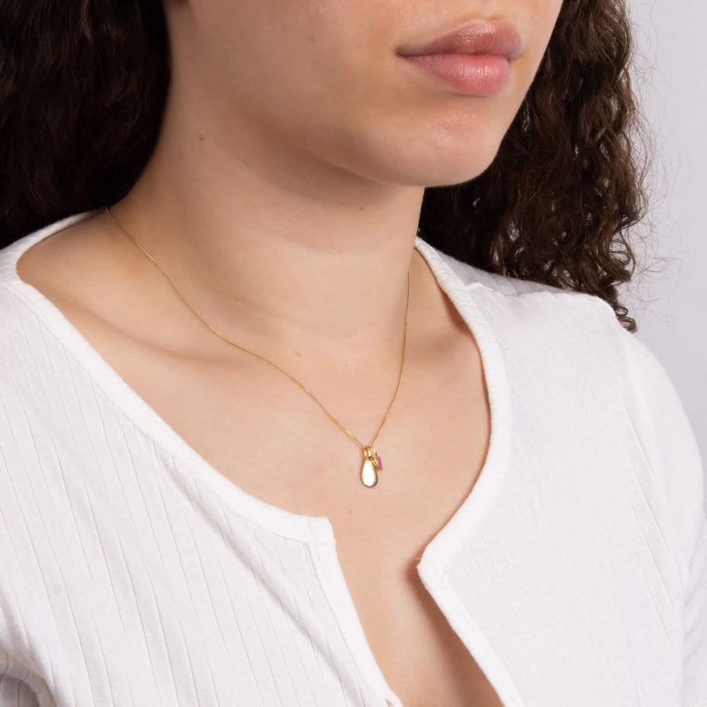 Gold Plated Birthstone July Pink Quartz Pendant P5185