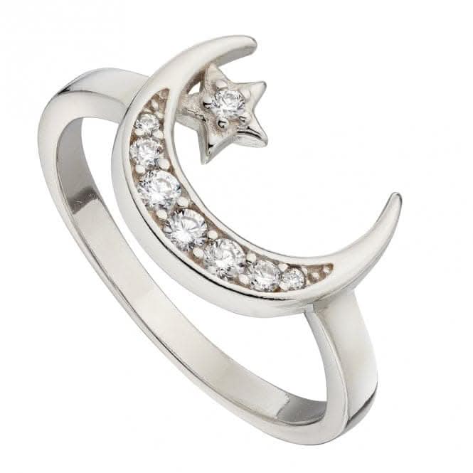 Pave Set Crescent Moon and Star Zirconia Ring R3764C