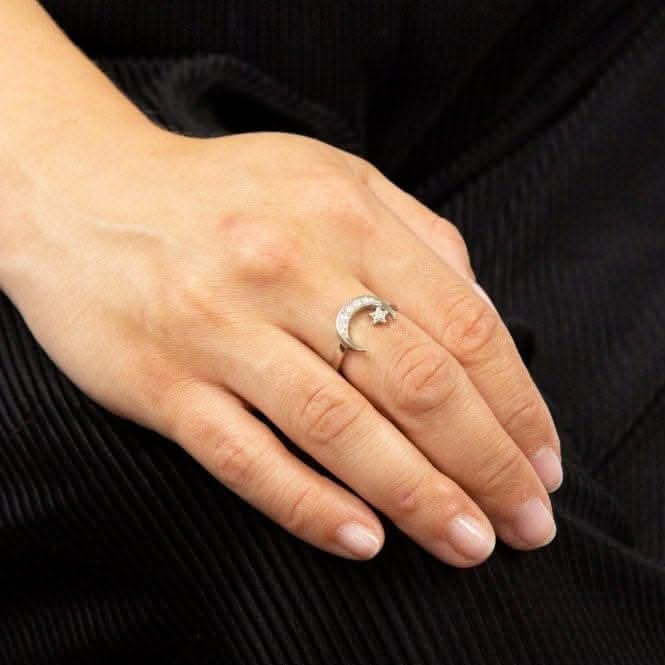 Pave Set Crescent Moon and Star Zirconia Ring R3764C