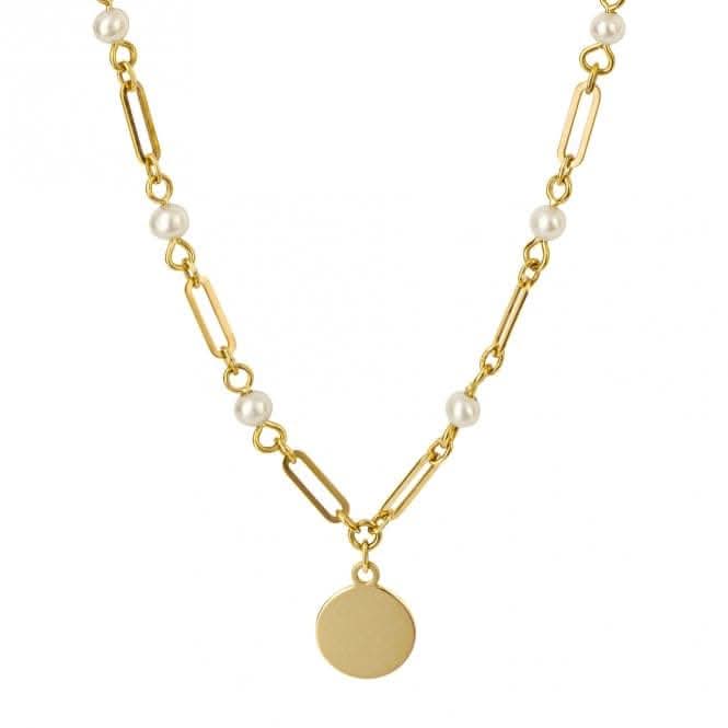 Pearl Station Disc 9ct Yellow Gold Necklace GN387W