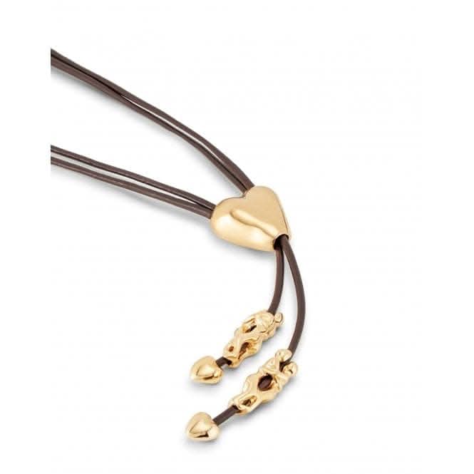 Pretty Love Leather Chain 18k Gold Plated Figures Heart Necklace COL1881MARORO0U