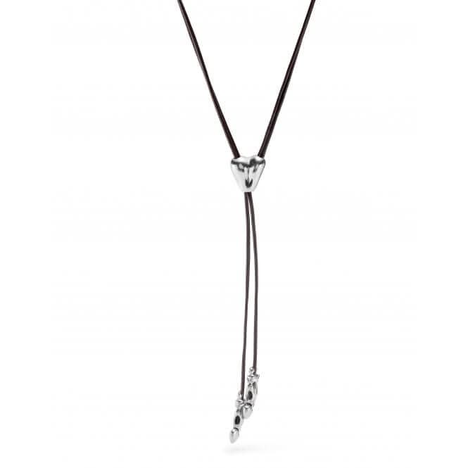 Pretty Love Leather Chain Silver Plated Figure Heart Necklace COL1881MARMTL0U