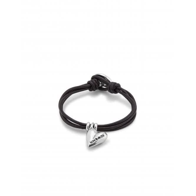Pretty Love Leather Small Silver Plated Heart Bracelet PUL2403MARMTL0M