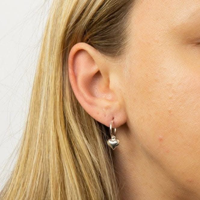 Puffed Heart Charm Assembled Hoop Earrings E6005