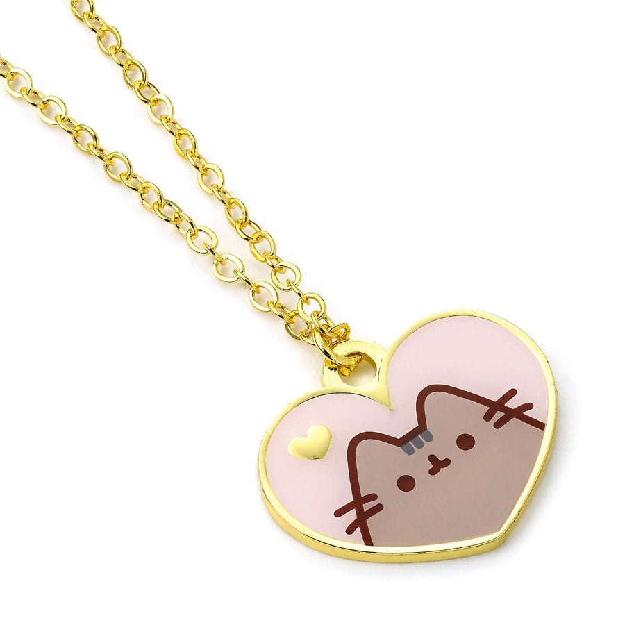 Pusheen the Cat Pink and Gold Heart Necklace PTCN0100