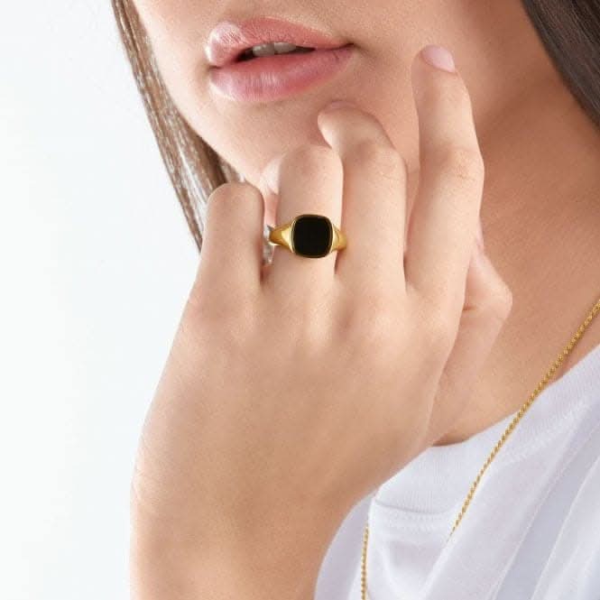 Rebel At Heart Gold Plated Black Ring TR2332-177-11