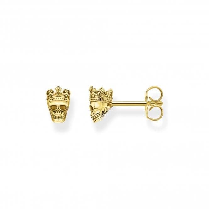 Rebel At Heart Gold Plated Skull Earrings H2163-413-39