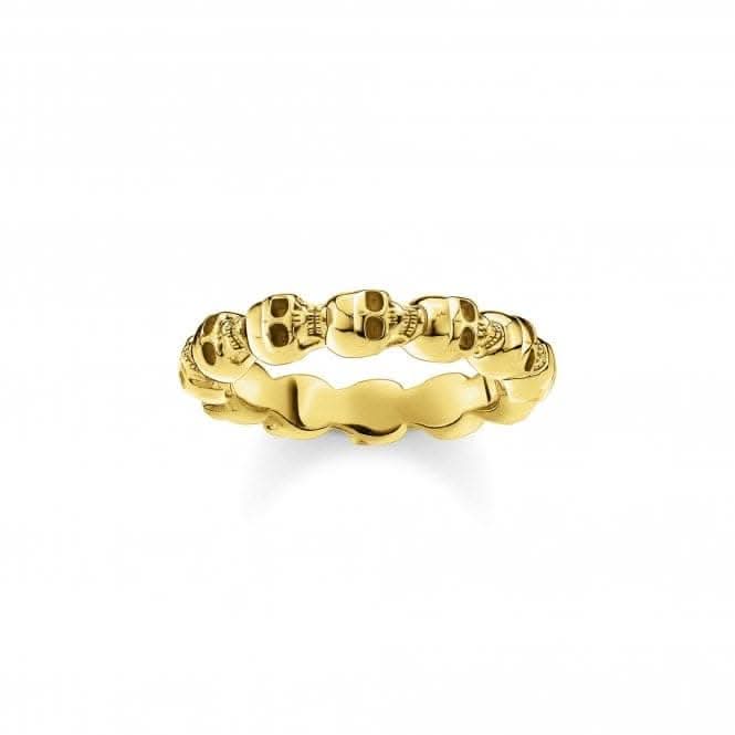 Rebel At Heart Gold Plated Skulls Ring TR1922-413-39