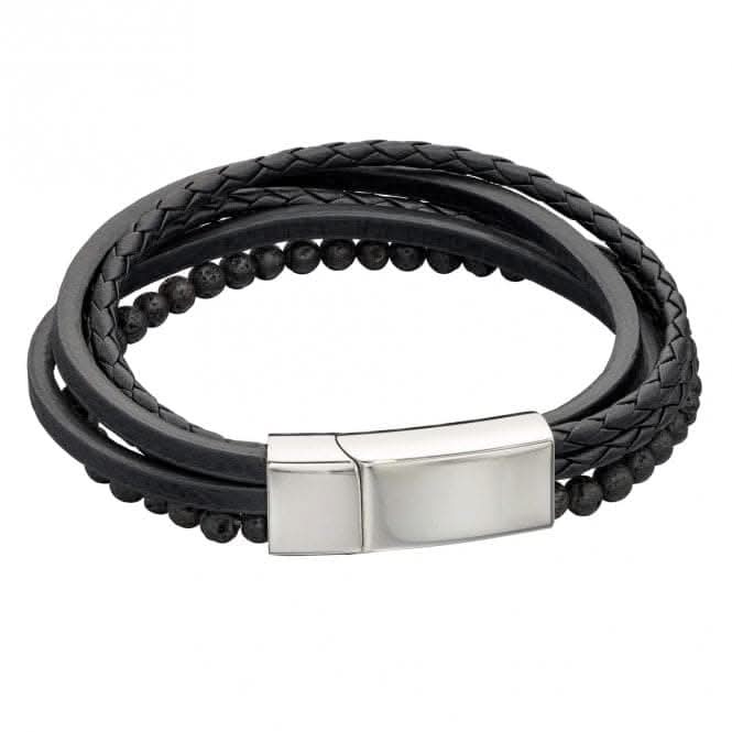 Reborn Lava Bead Recycled Black Leather Bracelet B5318