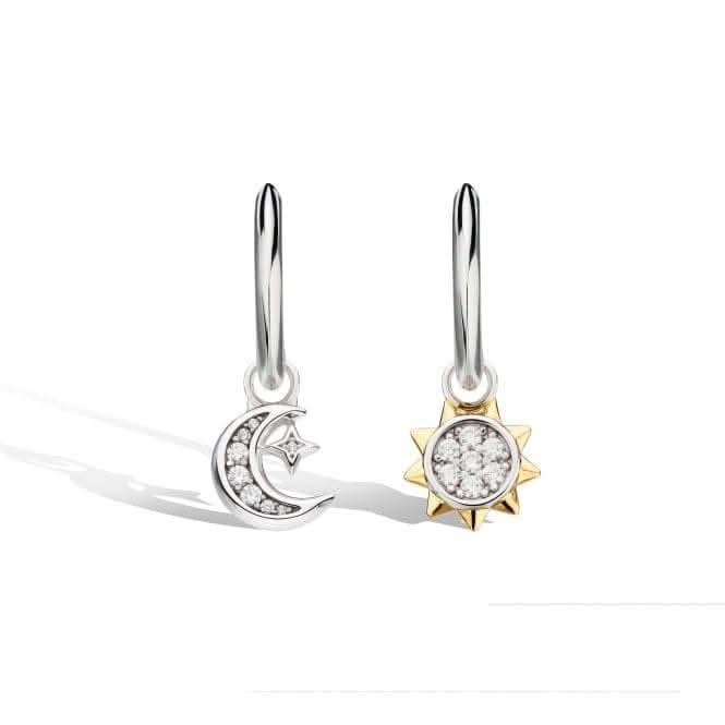 Revival Celeste Pavé 18ct Gold Plated Sun & Moon Hoop Drop Earrings 50492GCZ