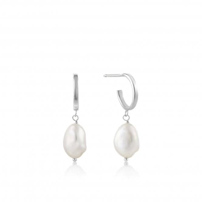 Rhodium Pearl Mini Hoop Earrings E019-02H