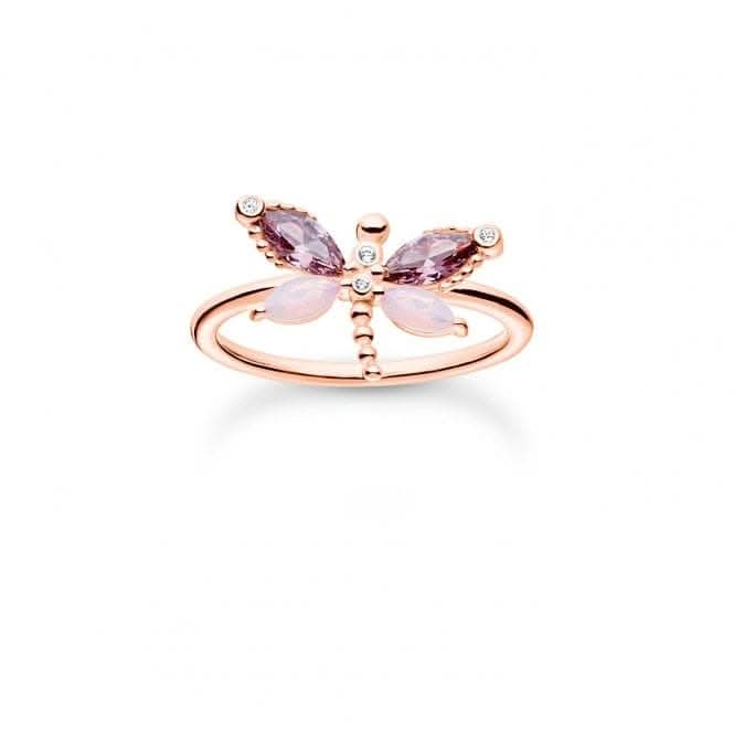 Rose Gold Plated Zirconia Dragonfly Ring TR2349-321-7