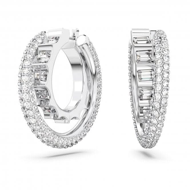 Rota Rhodium Plated White Double Hoop Earrings 5623483Swarovski5623483
