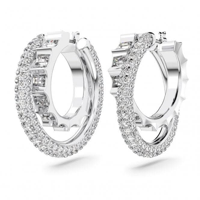 Rota Rhodium Plated White Double Hoop Earrings 5623483