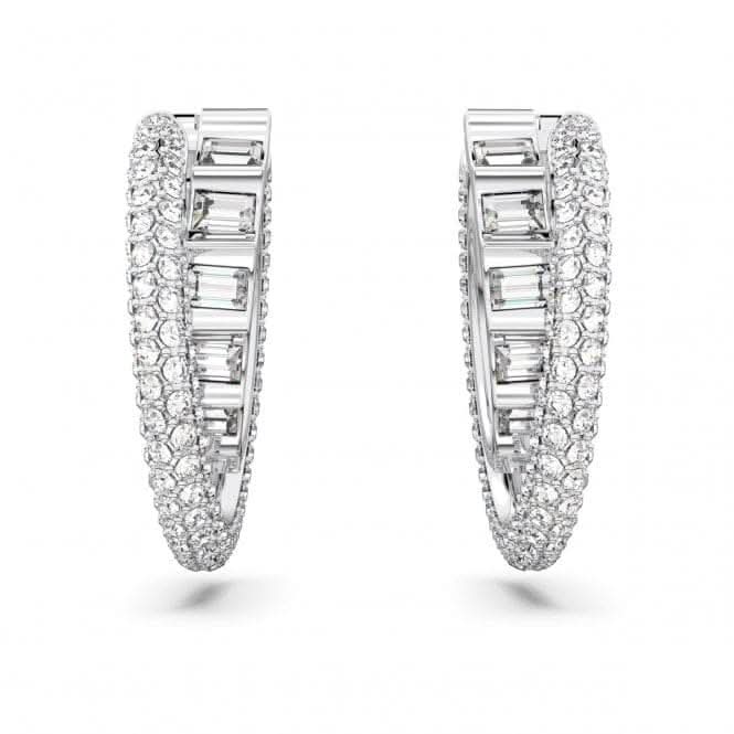 Rota Rhodium Plated White Double Hoop Earrings 5623483Swarovski5623483