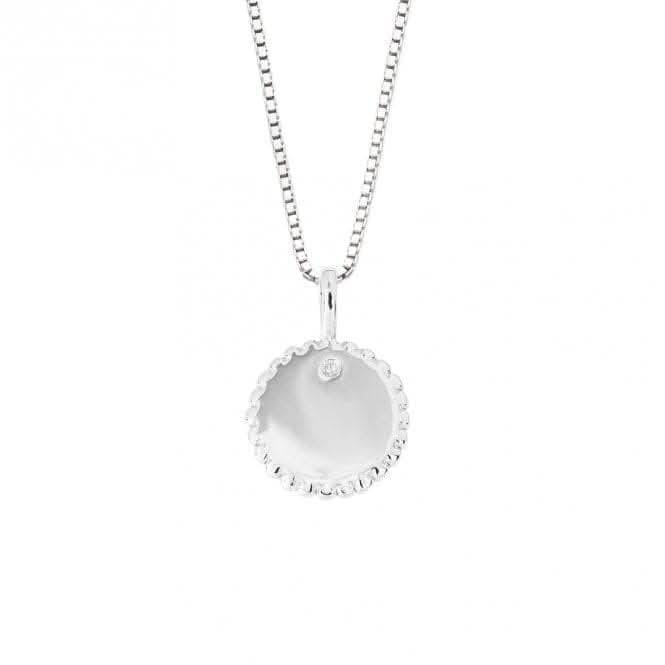 Round Stippled Edge Tag Diamond Silver Pendant P5213