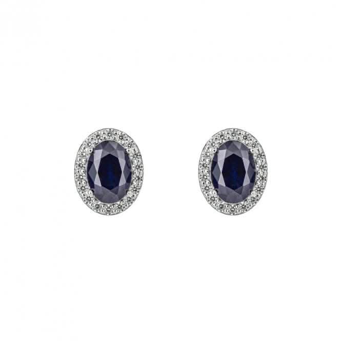 Sapphire Blue Zirconia Oval Pave Surround Stud Earrings E6186