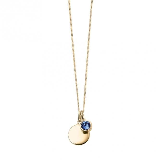 September Yellow Gold Plated Birthstone Engravable Disc Necklace P5016