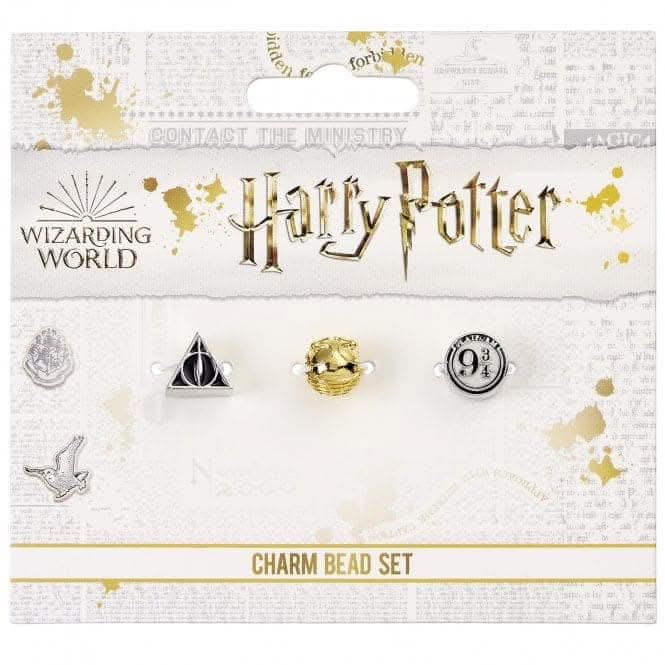Set of 3 spacer Beads Deathly Hallows, Golden Snitch, Platform 9 3/4