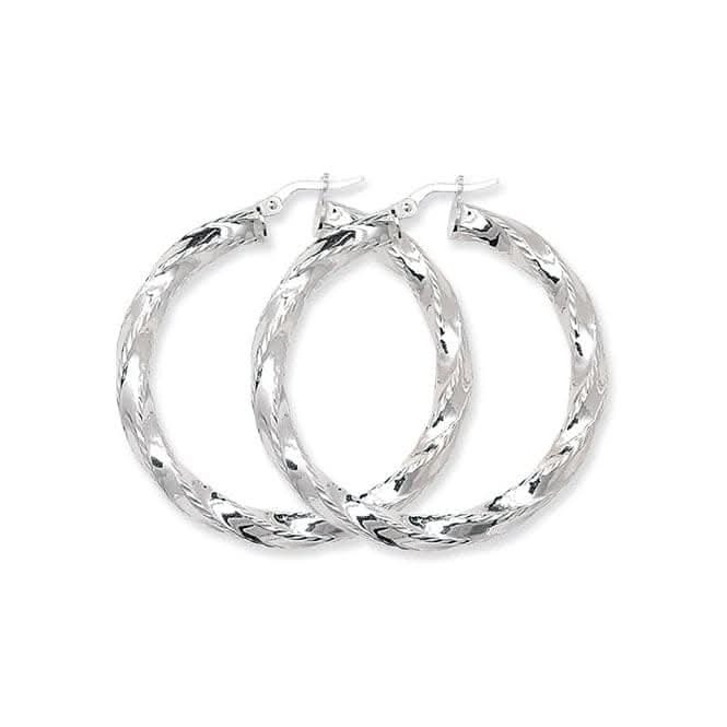 Silver 35mm Dia Cut Twisted Hoop Earrings G5186Acotis Silver JewelleryTH - G5186