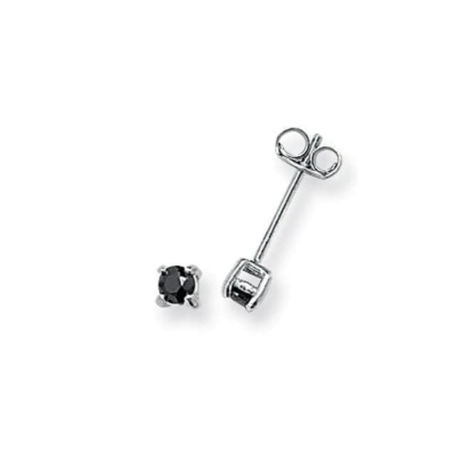 Acotis Silver Stud Earrings Round Black Zirconia G5550BK