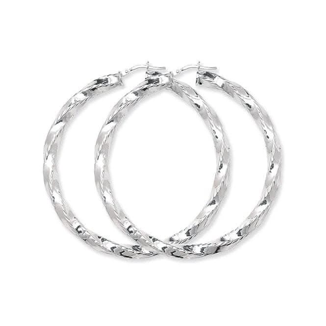 Silver 50mm Dia Cut Twisted Hoop Earrings G5190Acotis Silver JewelleryTH - G5190