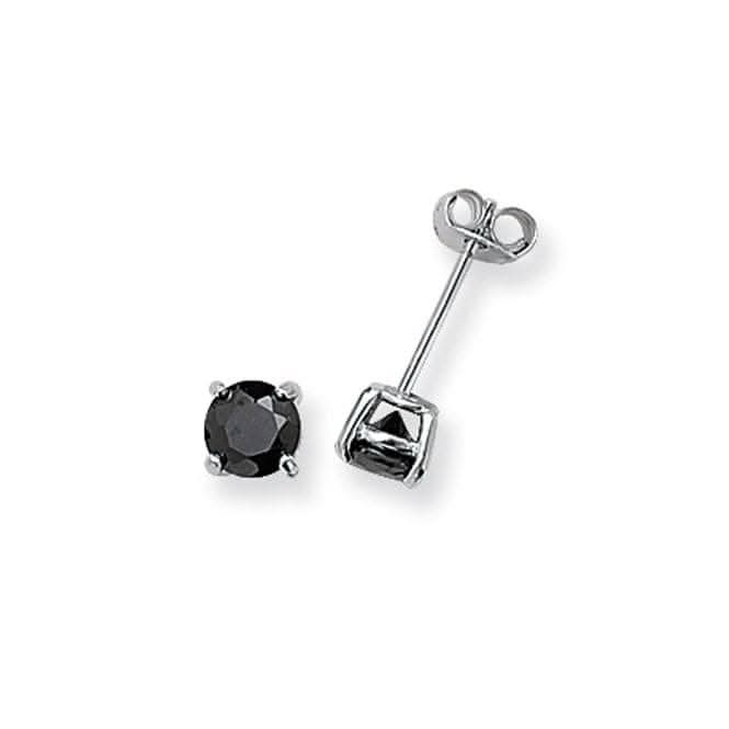 Acotis Silver Stud Earrings Round Black Zirconia G5135BK