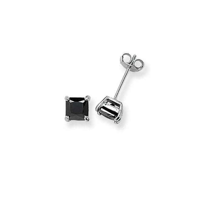 Acotis Silver Stud Earrings Square Black Zirconia G5144BK