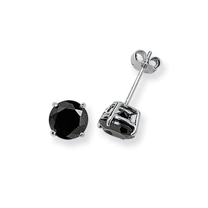 Acotis Silver Stud Earrings Round Black Zirconia G5137BK