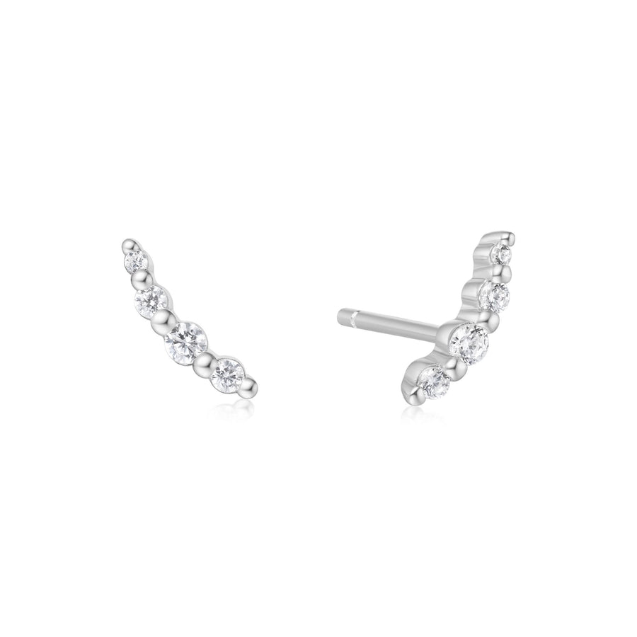 Silver Bezel Beaded Stone Stud Earrings E065-01H