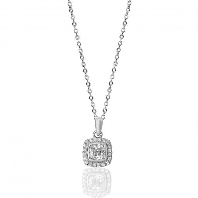 Silver & Co Halo Style Cubic Zirconia Pendant with Bezel Set Chain - SPG0005CZ