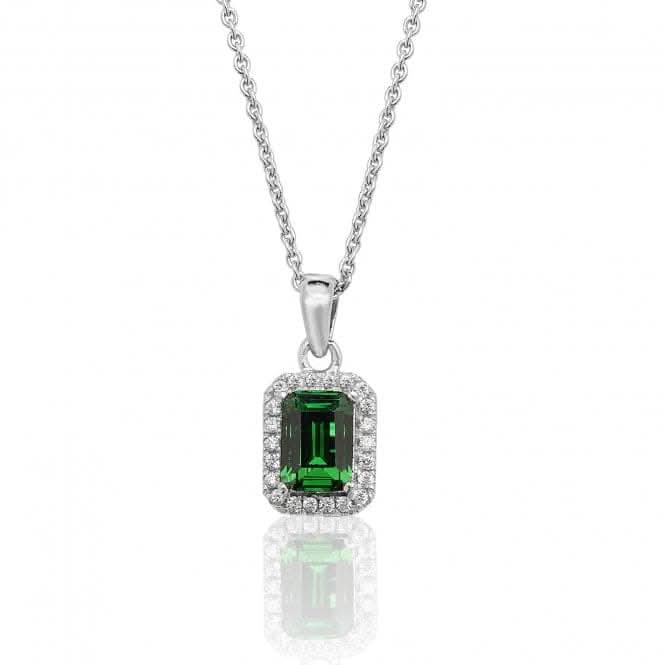 Silver & Co Elegant Silver Halo Pendant with Green Cubic Zirconia - SPG0027EM