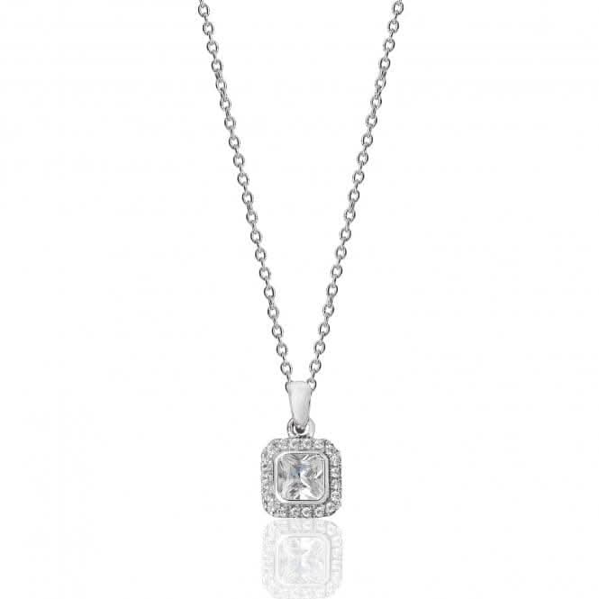 Silver & Co Cubic Zirconia Halo Square Pendant with Chain SPG0003CZ