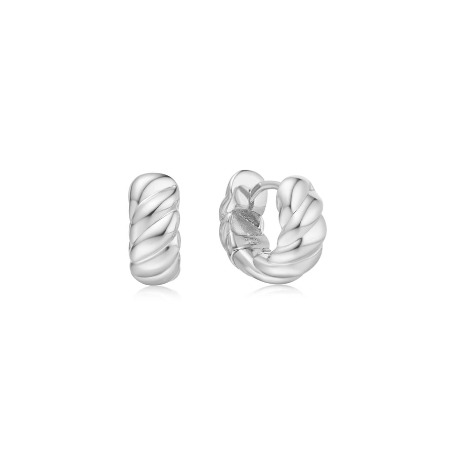 Silver Bold Texture Small Huggie Hoop Earrings E063-06H