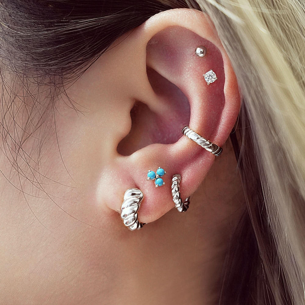 Silver Bold Texture Small Huggie Hoop Earrings E063-06H