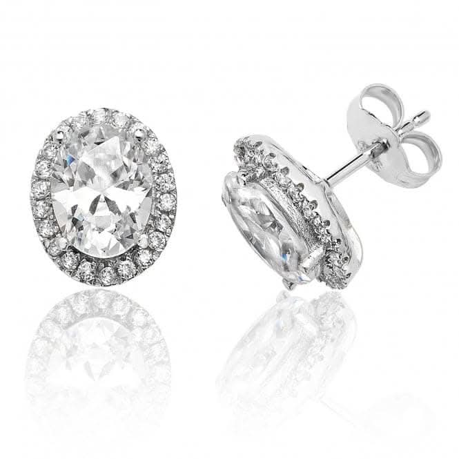 Silver & Co Halo Oval Cubic Zirconia Stud Earrings Set SEG0025CZ