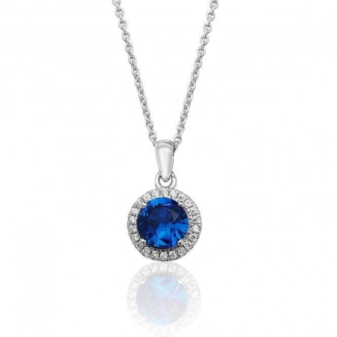 Silver & Co Halo Pendant with Blue CZ Stone & Chain - SPG0009SA