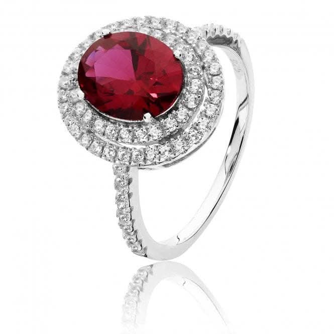 Silver Cubic Zirconia Double Halo Red White Oval Cubic Zirconia Ring SRG0039RUSilver & CoSRG0039RU/J