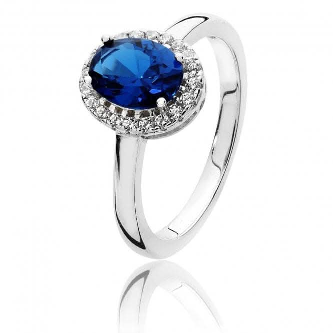Silver & Co Cubic Zirconia Halo Blue White Oval Cubic Zirconia Ring SRG0038SA