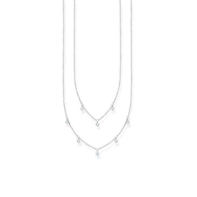 Silver Double Layer Zirconia Necklace 45cm KE2072-051-14-L45v