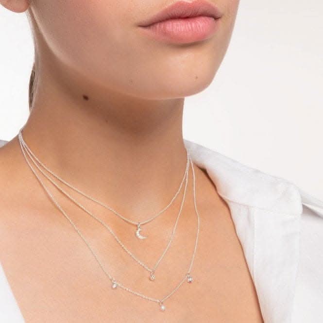 Silver Double Layer Zirconia Necklace 45cm KE2078-051-14-L45v