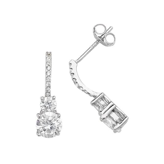 Acotis Silver Drop Earrings Double Zirconia G51121