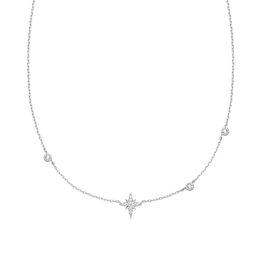 Silver Eight-Pointed Star Cubic Zirconia Station Necklace N065-02H