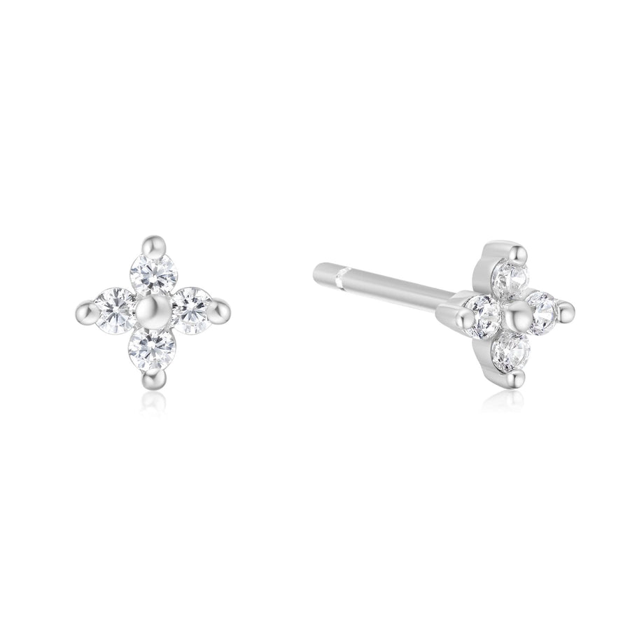 Silver Four-Petal Stud Earrings E064-01H